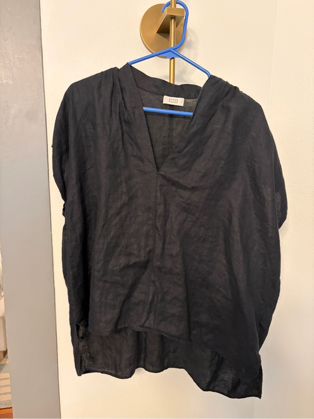 AYR Black Linen V-Neck Tunic Top